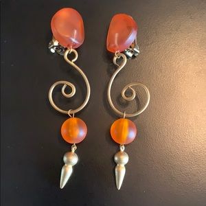 Vintage 1980s orange & gold dangle earrings